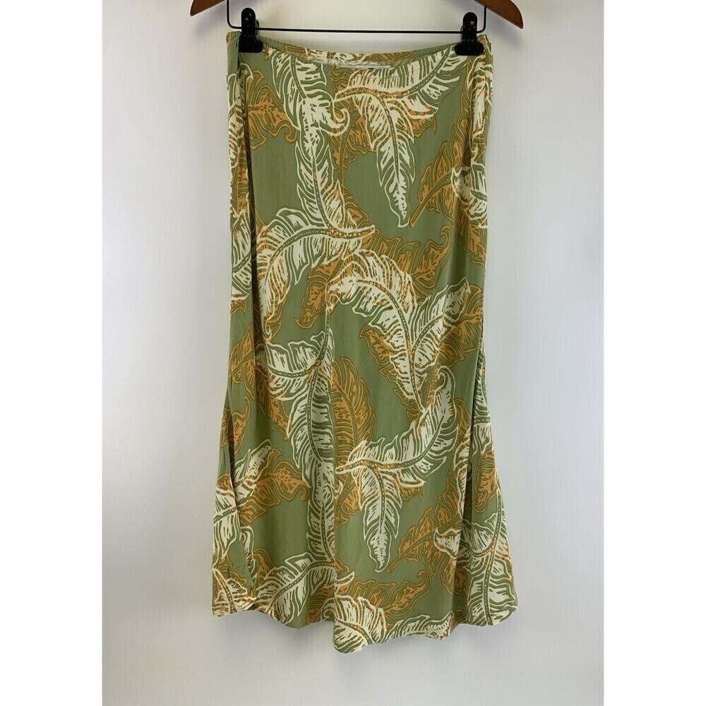 Baik Baik Honolulu Floral Skirt Straight Pull On Green Yellow Midi Womens Large